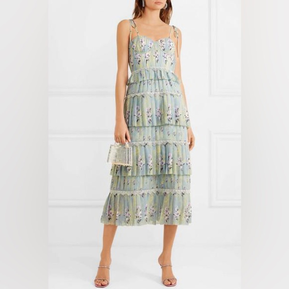 Self Portrait Tiered MIDI Dress in floral lace pattern